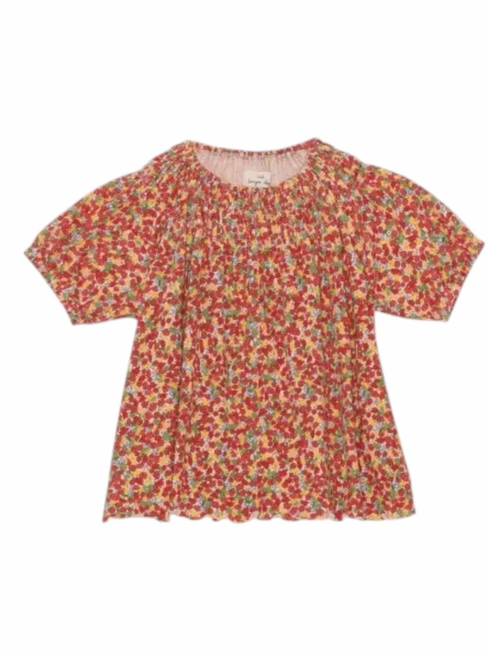 Girls' Floral Smocked Short Sleeve Top - Red Multi